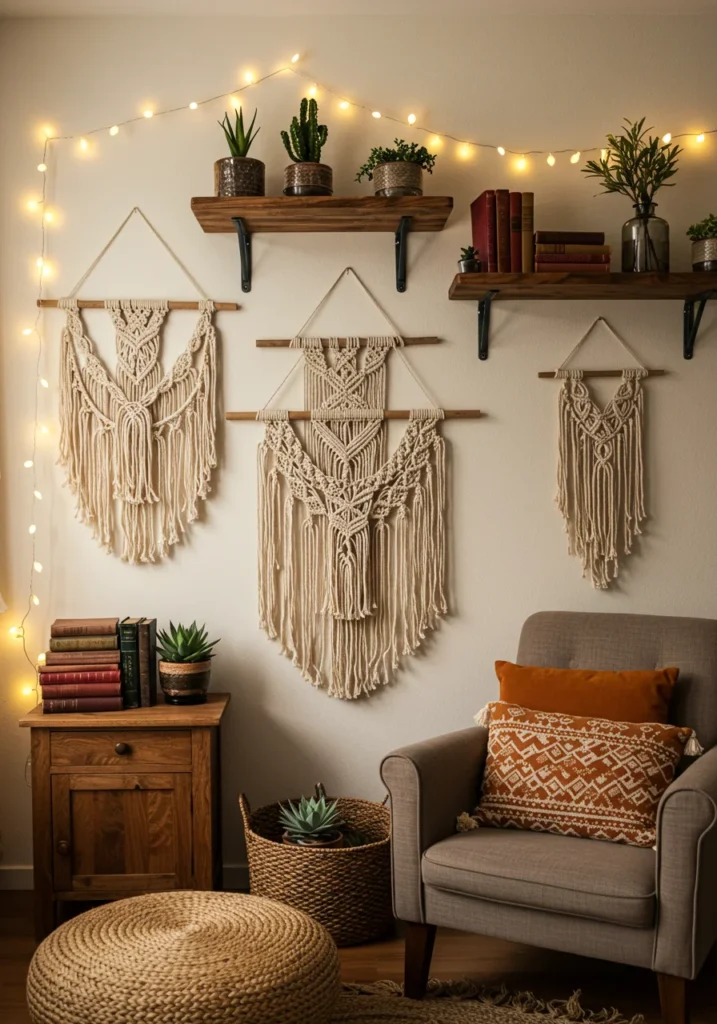 Cozy boho-style DIY home decor with macrame wall hangings