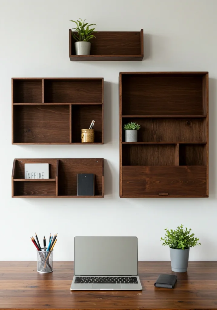 DIY wall-mounted organizers made from wooden panels