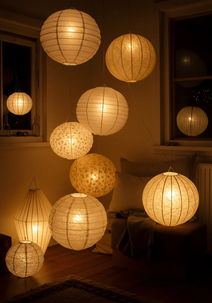 DIY paper lanterns with soft lighting creating a cozy ambiance