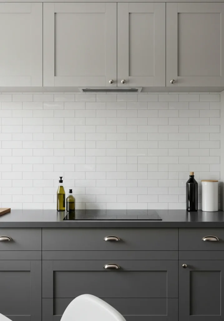 Full-height backsplash featuring classic subway tiles running from counter to ceiling.