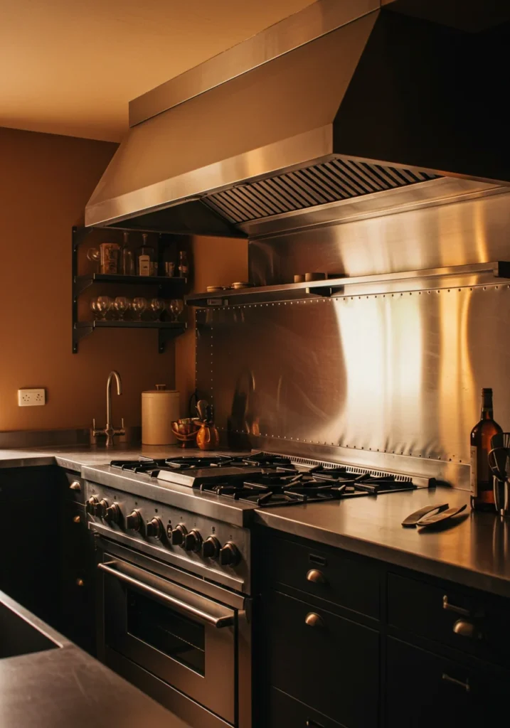 Sleek stainless steel backsplash for a modern, industrial kitchen look.